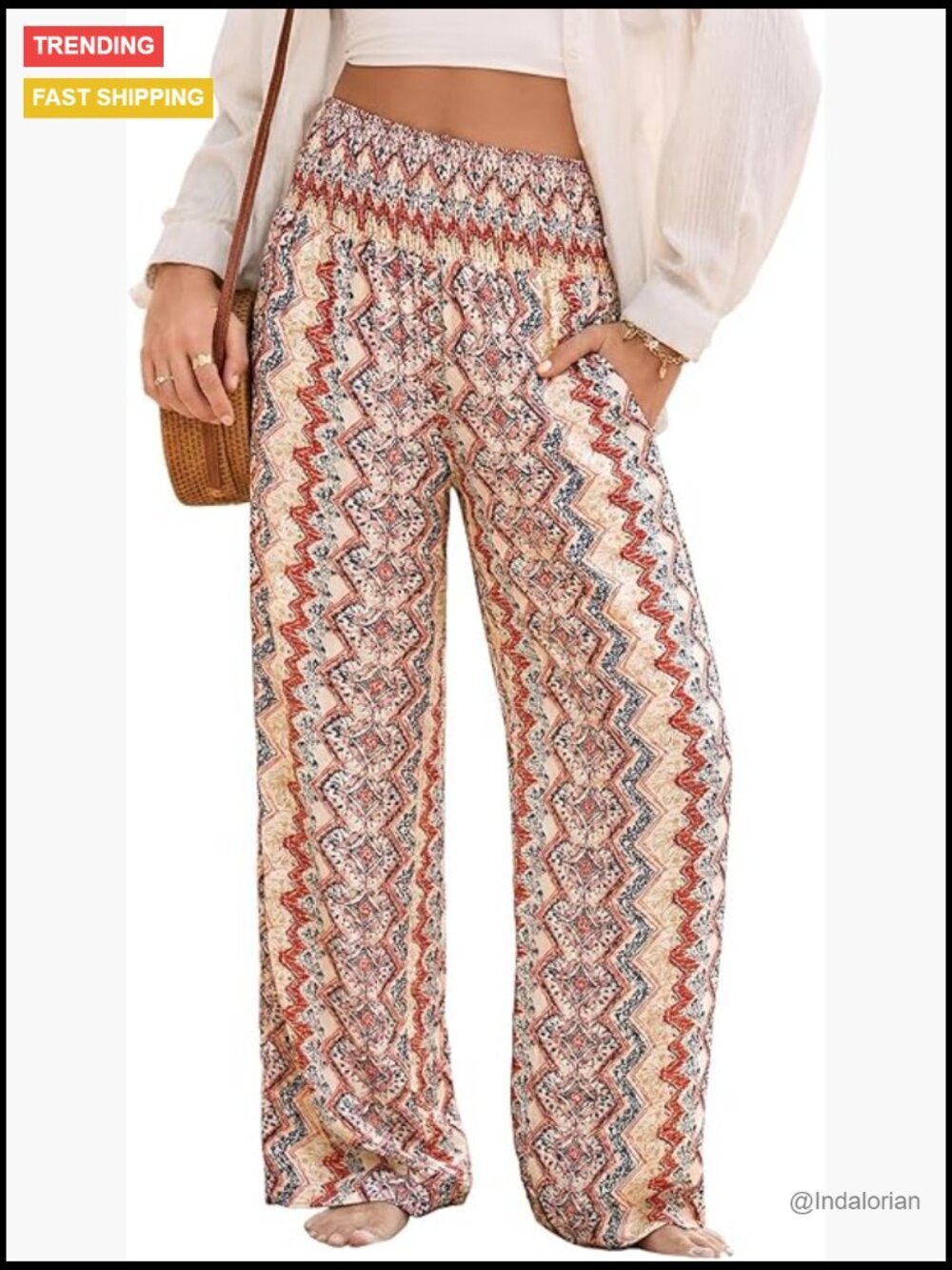 Wide Leg Palazzo Pants with Pockets and Smocked Waist